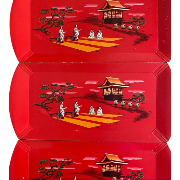 Set of 4 1950s lap trays, Red with Asian scene - Picture 3 of 10